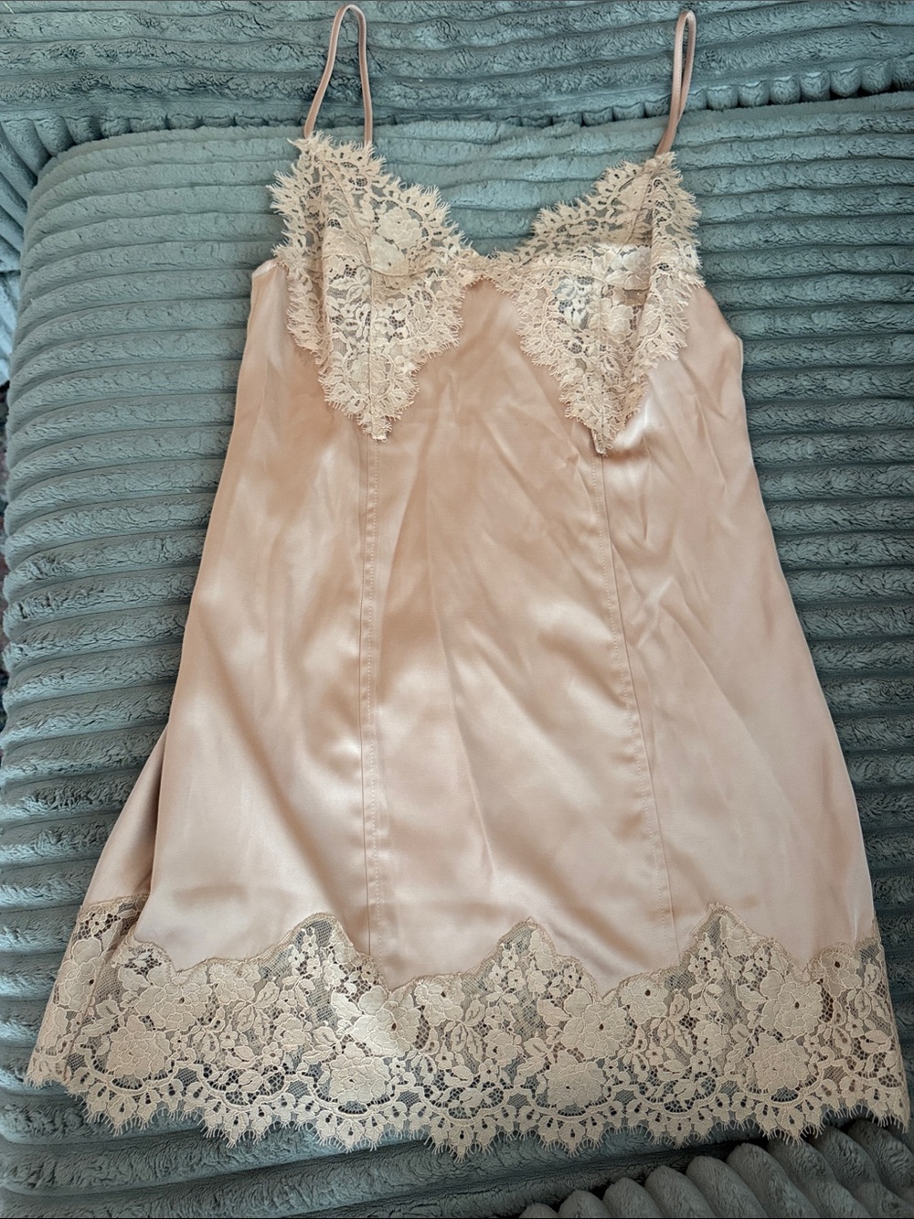 H&M Blush Pink Satin Lace-Trim Slip Dress